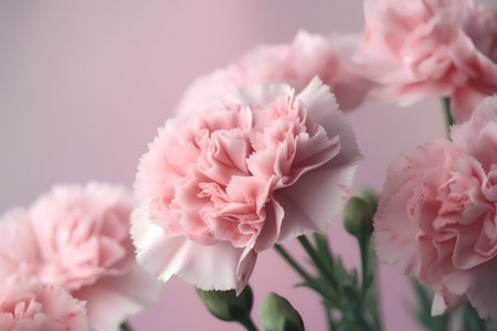 Close up of pink carnation flower bouquet on pastel backgroundの素材