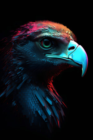 Eagle head on dark background. 3D rendering. 3d illustration.の素材