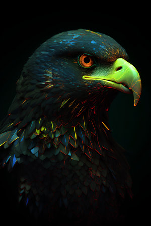 Eagle head on black background. 3D illustration. Polygonal style.の素材