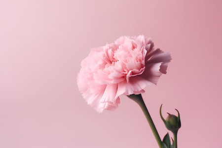 pink carnation flower on pink background with copy space for textの素材