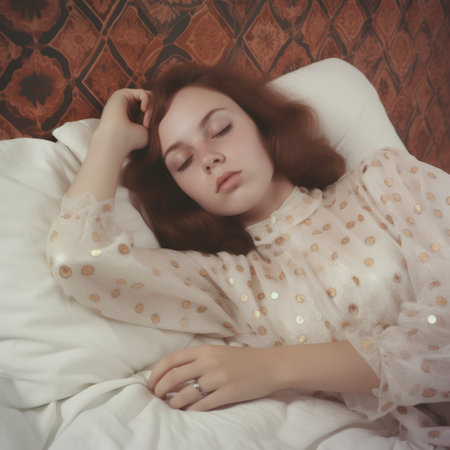Beautiful young woman sleeping in bed. Vintage style. Toned.の素材