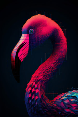 Flamingo head on the background of the grid. Vector illustration.の素材