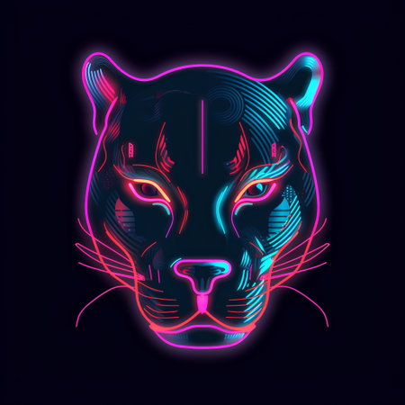Neon portrait of a panther. Vector illustration on a dark background.の素材