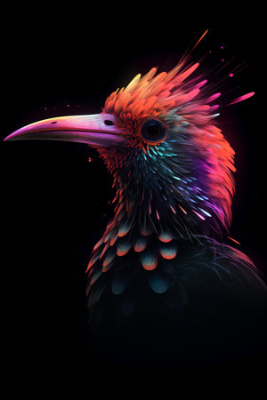 Colourful bird on a black background. Vector illustration for your designの素材