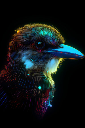 Kookaburra bird in neon light. Vector illustration.の素材