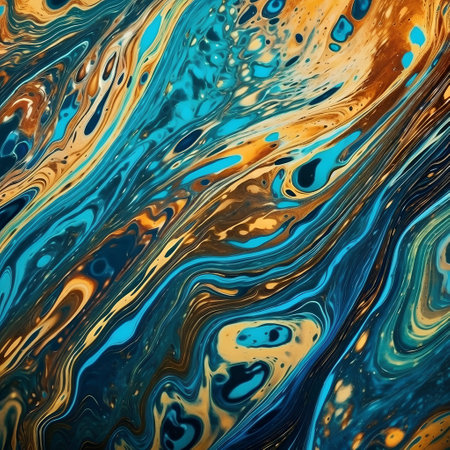 Watercolor abstract pattern. Computer generated illustration. Blue, yellow, orange colors.の素材