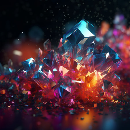3d rendering of crystal on dark background with bokeh effectの素材