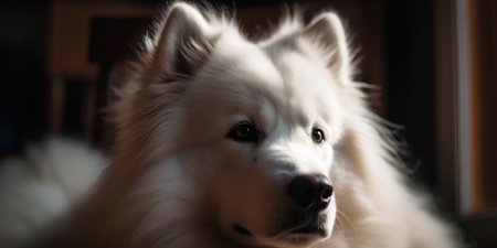Portrait of a beautiful Samoyed dog. Selective focus.の素材
