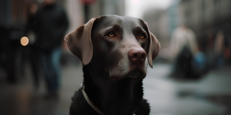 Labrador Retriever dog in the city. Shallow depth of field.の素材