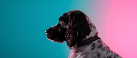 Portrait of a beautiful English Springer Spaniel dog. Studio shot.の素材