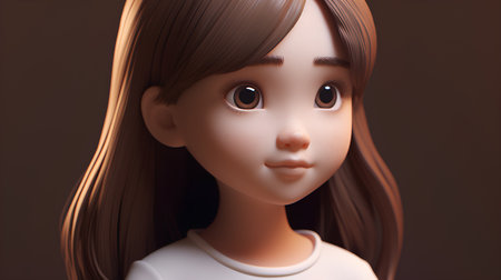 3d rendering of a female doll with brown hair and brown eyesの素材