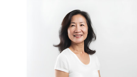 Portrait of a happy senior asian woman smiling at the cameraの素材