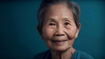 Portrait of a happy senior asian woman smiling at the cameraの素材