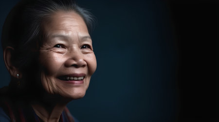 Portrait of an elderly asian woman smiling at the camera.の素材