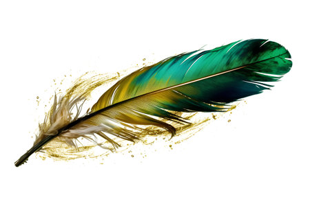 Colorful bird feather isolated on white background as a watercolor paintingの素材