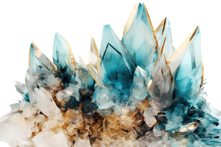 Blue and gold crystals. 3d rendering, 3d illustration.の素材