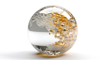 3d render of christmas ball with gold pattern on white backgroundの素材