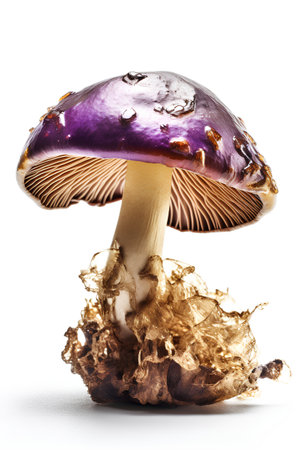 Purple amanita mushroom isolated on white background with clipping pathの素材