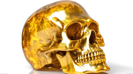 golden skull on a white background, isolate, close-upの素材