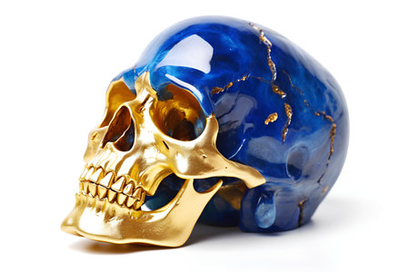 Skull in blue glass isolated on white background. 3d illustrationの素材