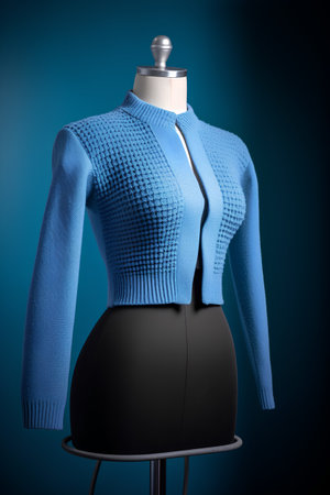 Blue sweater on mannequin on blue background. Clipping path included.の素材
