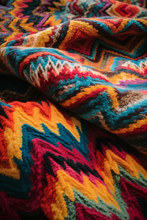 Colorful knitted plaid as background, close-up.の素材