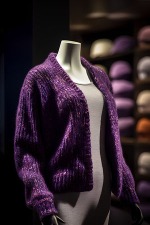 Women's clothing on a mannequin in a store window.の素材