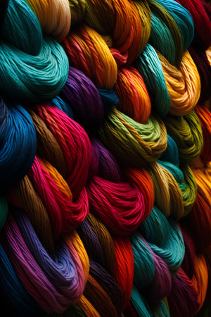 Colorful wool threads as a background. Close up. Toned.の素材