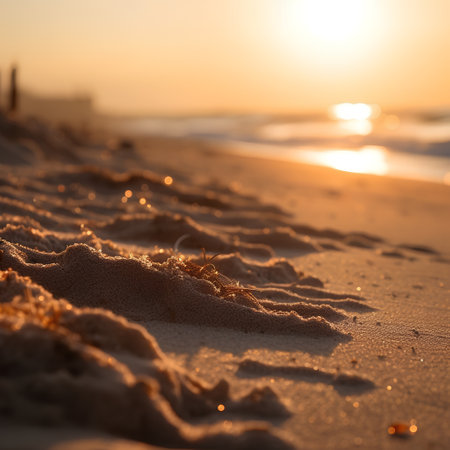 Sunset on the beach. Selective focus. Shallow depth of fieldの素材