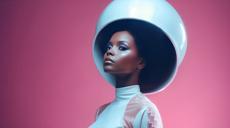 Fashion portrait of a beautiful african american girl in a hat.の素材