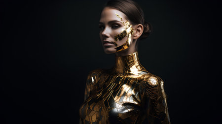 Art portrait of a beautiful woman with golden bodyart. Beauty, fashion.の素材
