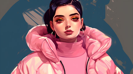 Portrait of a beautiful girl in a pink jacket. Vector illustration.の素材