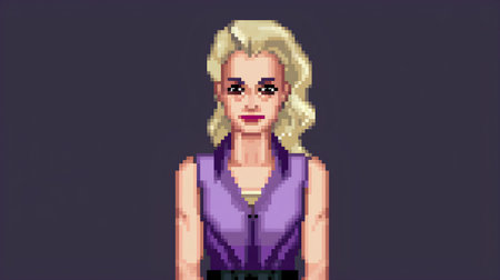 Pixel art illustration of a beautiful woman with blond hair and blue eyes.の素材