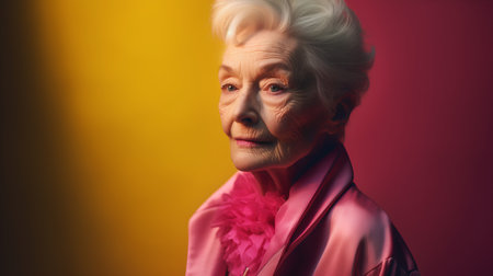 Portrait of an elderly woman on a colored background. Beauty, fashion.の素材