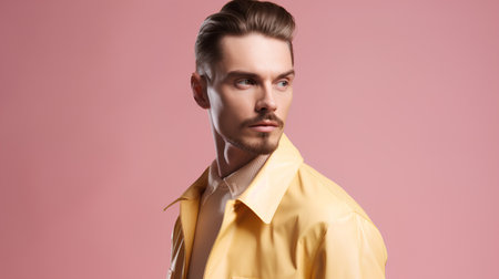 Handsome young man in yellow shirt. Studio fashion portrait.の素材