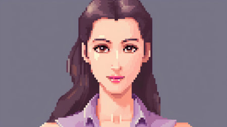 Pixel art illustration of a woman face. 8 bit female portrait.の素材
