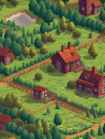 Seamless background with wooden houses in the village. Vector illustrationの素材