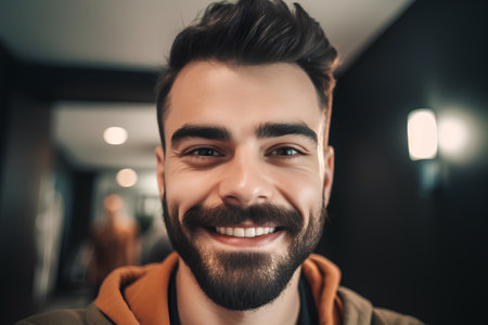 Portrait of a handsome young man with a beard and mustache.の素材