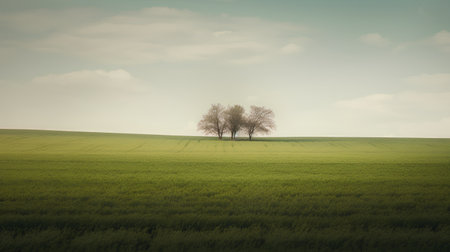 Lonely tree in the field. Spring landscape. Retro style.の素材