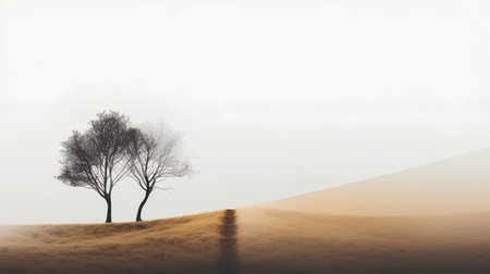 Trees in the desert on a foggy day. 3d renderingの素材