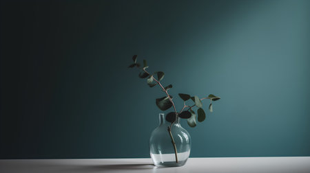 Vase with eucalyptus branches on the table. 3d renderの素材