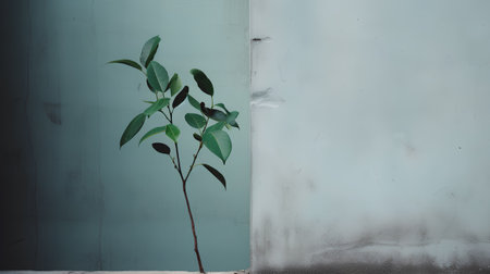 Green plant on grunge wall background,vintage color tone.の素材
