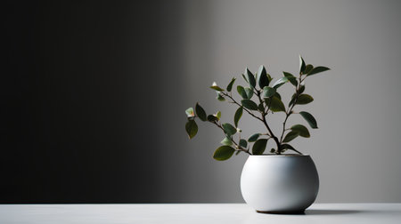 Ficus in vase on a white table. Minimalistic interior design.の素材