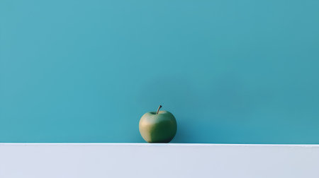 Green apple on a blue wall. Minimal style. 3d renderの素材