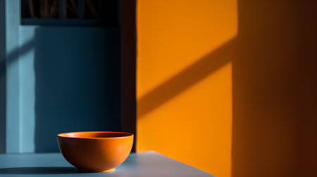Orange ceramic vase on the table in the room. 3d rendering.の素材