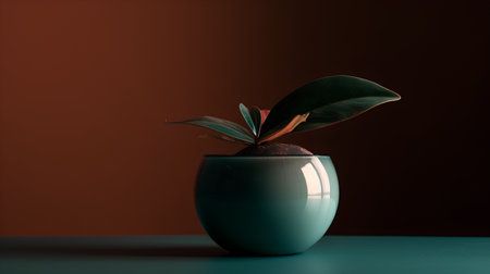 Green plant in a pot on a dark background. 3d renderの素材