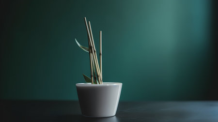 Air freshener in white vase on dark green background.の素材