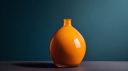 Orange ceramic vase on blue background. 3d render illustration.の素材
