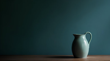 Vase on wooden table and blue wall background. Mock up, 3D Renderingの素材