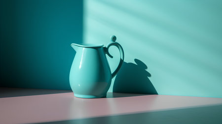 3d rendering of a blue jug with shadow on the wall.の素材